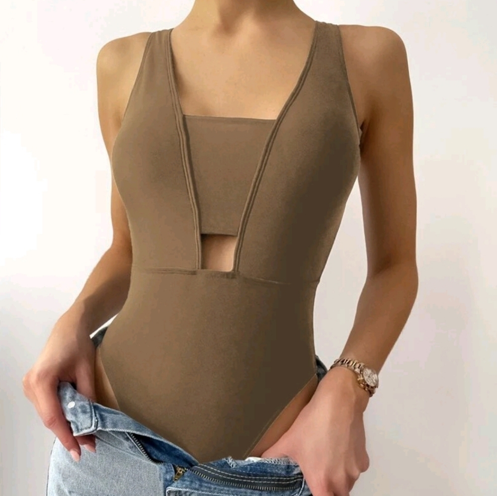 One Piece Tan Brown Cutout Small Swimsuit NWT